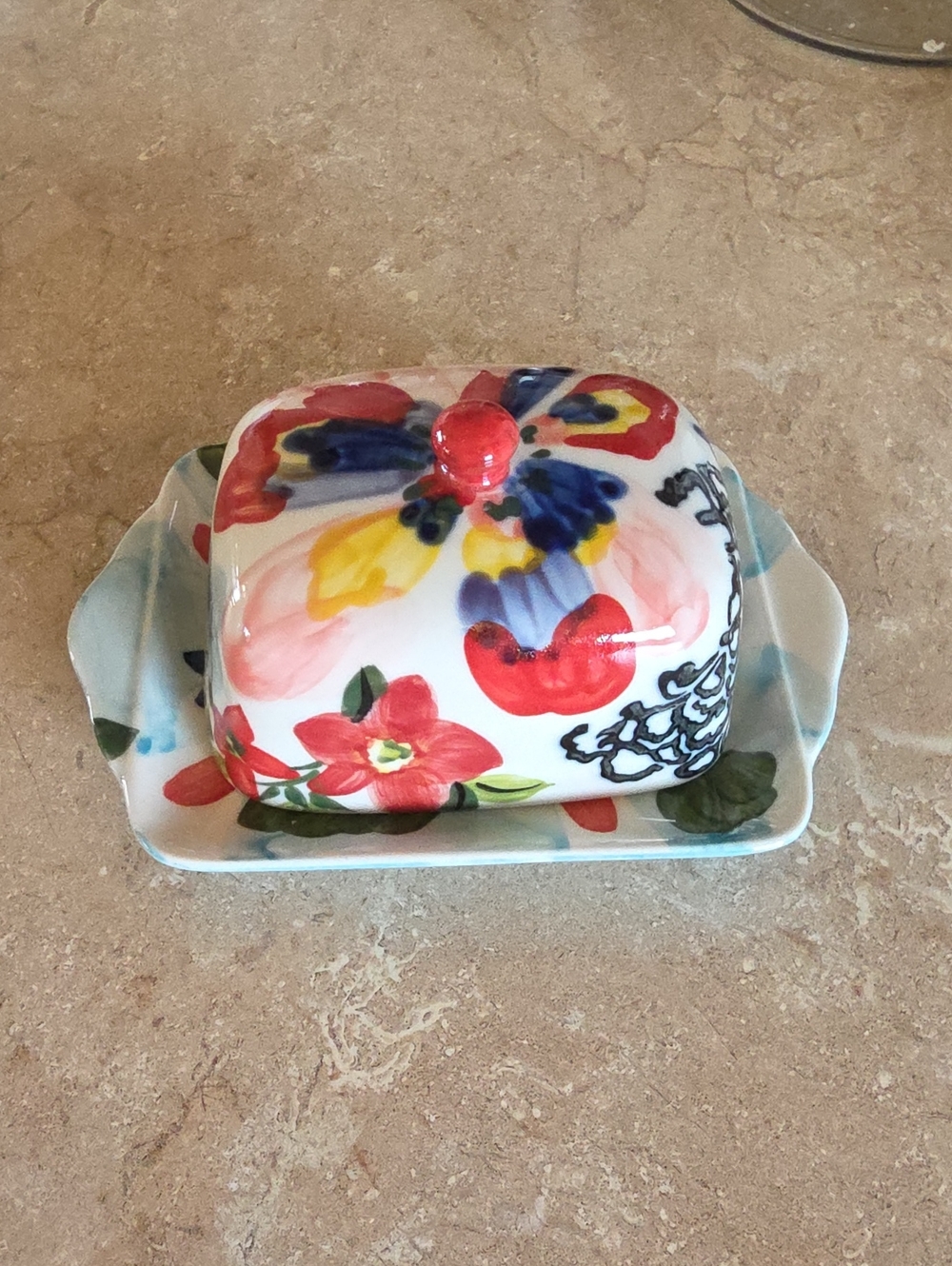 Floral Ceramic Butter Dish with Lid - Multicolor